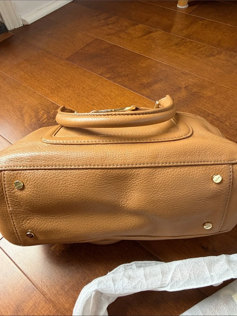 Tory Burch Cognac Pebbled Leather Tote with Logo Medallion